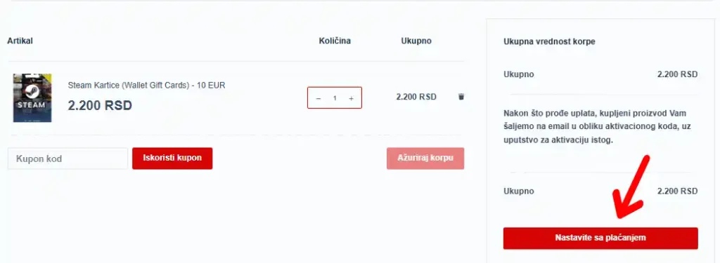 Kupovina Steam kartica